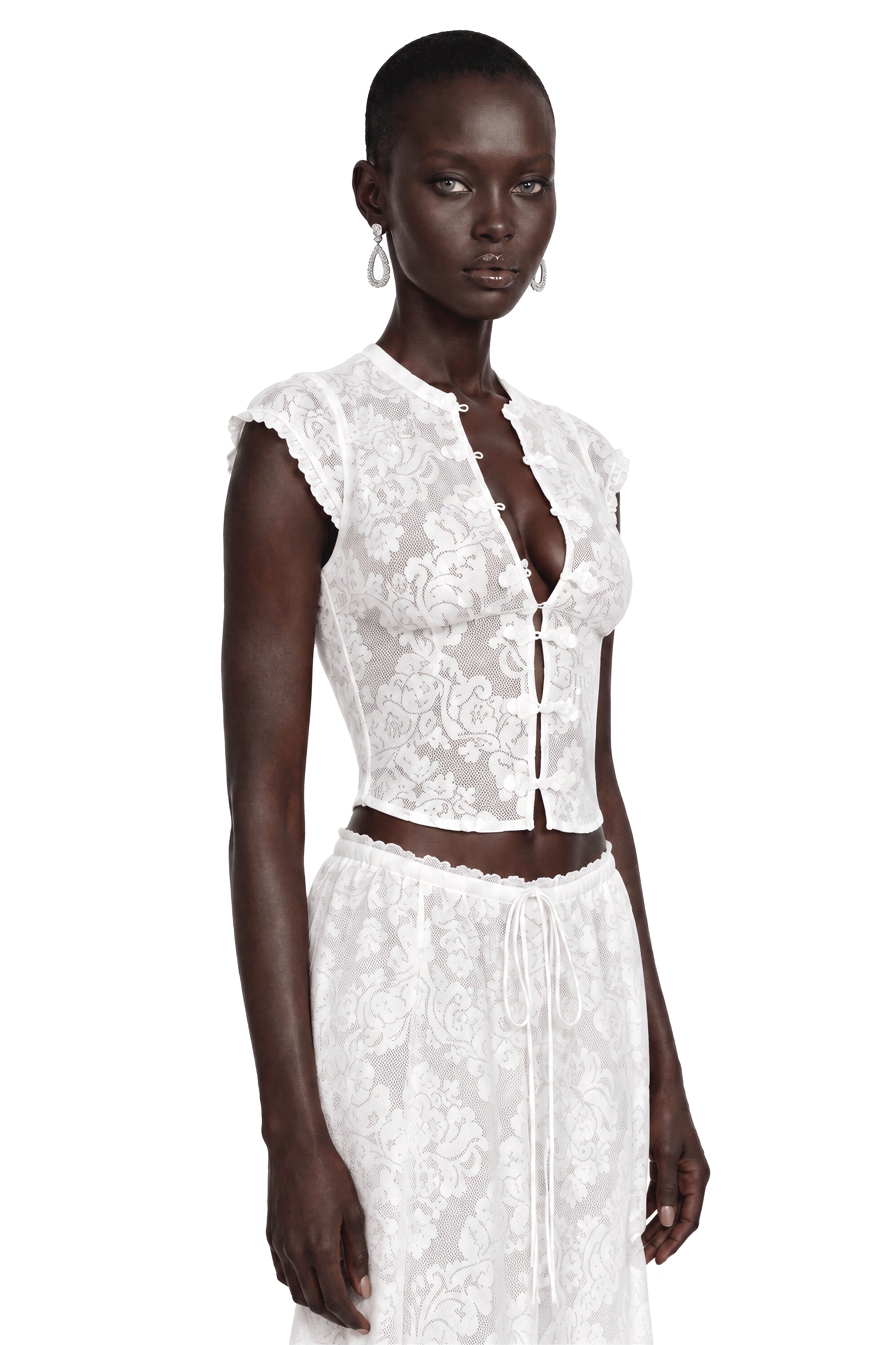 Saskia White Lace Cap Sleeve Top & Maxi Skirt Set