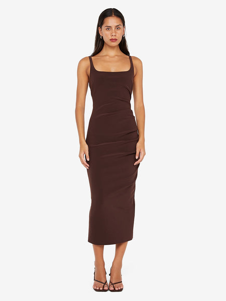 KARINA TUCK MIDI DRESS - DARK CHOCOLATE - 2