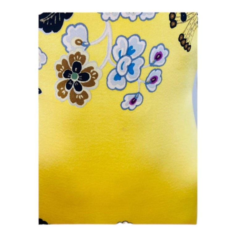 Vintage Roberto Cavalli P/E 2003 Mini Abito in Seta Floreale Giallo Chinoiserie