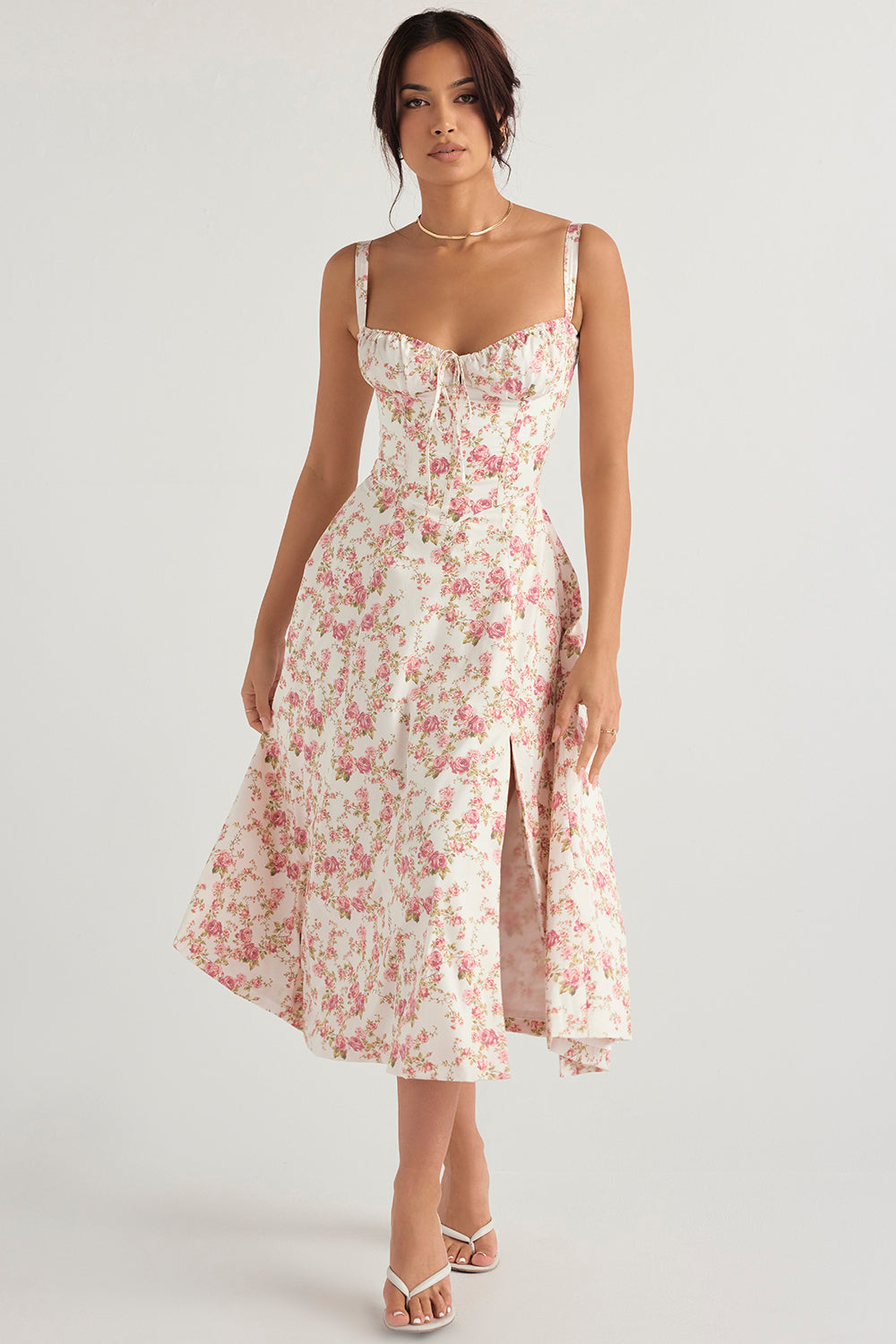Carmen Rose Print Bustier Sundress