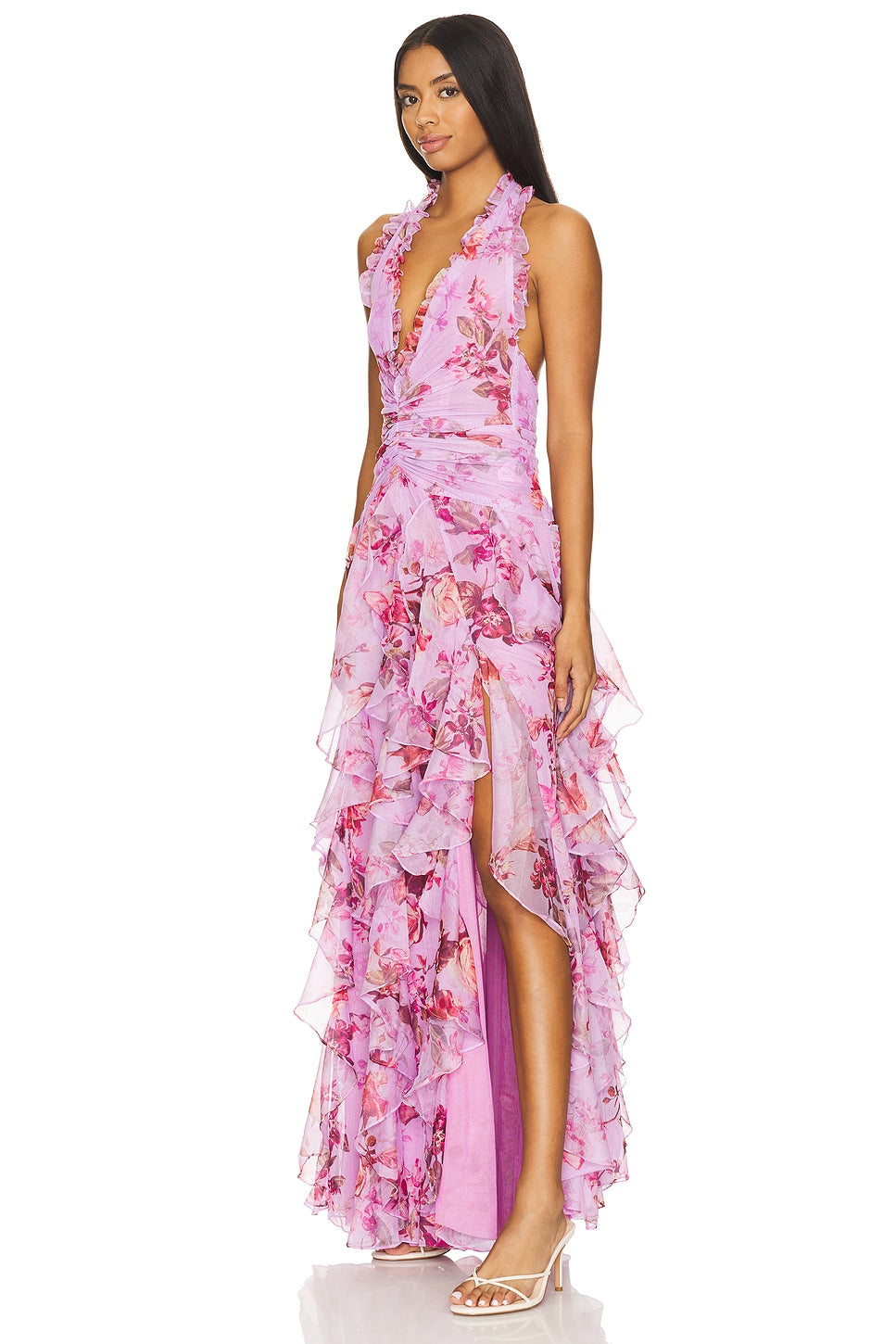 Floral Haze Stretch Tulle Maxi Dress