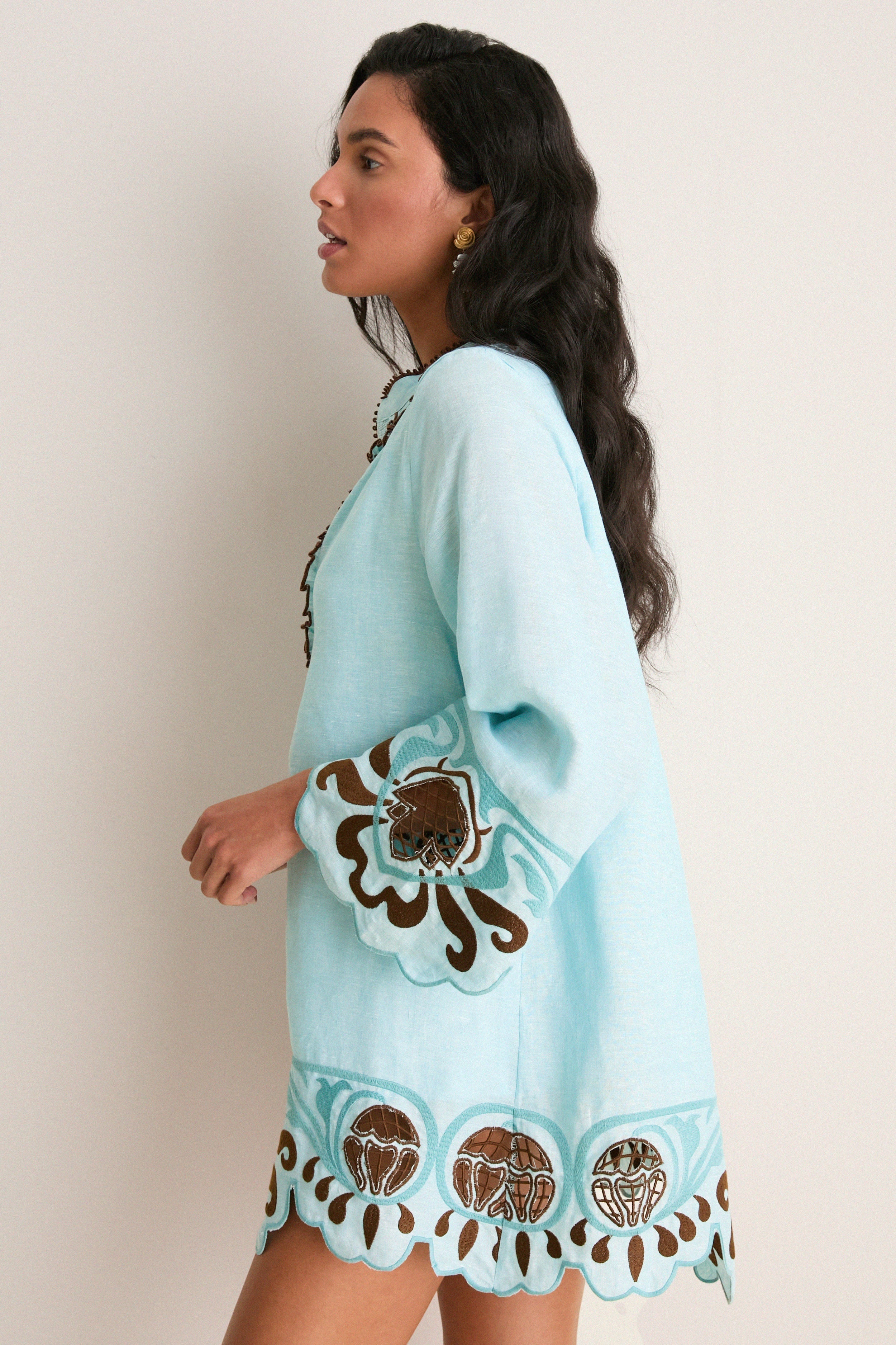 Turquoise Linen Tess Short Dress
