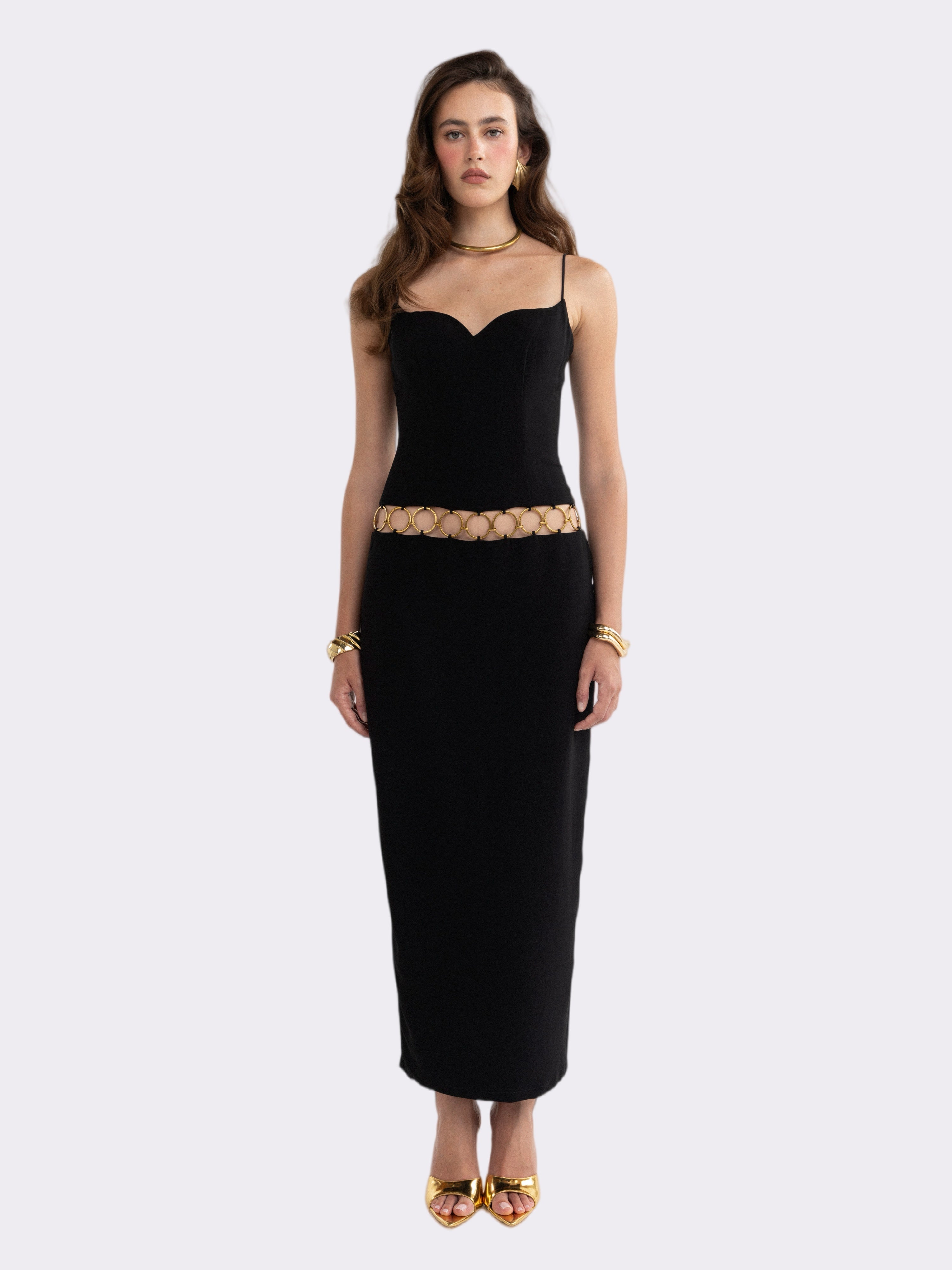 Luciana Ring-Cutout Black Dress | Nana Jacqueline