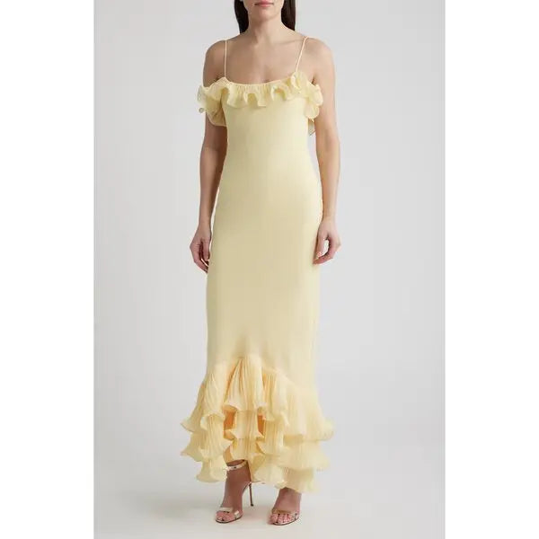 Delina Open Back Mermaid Gown - Butter Yellow