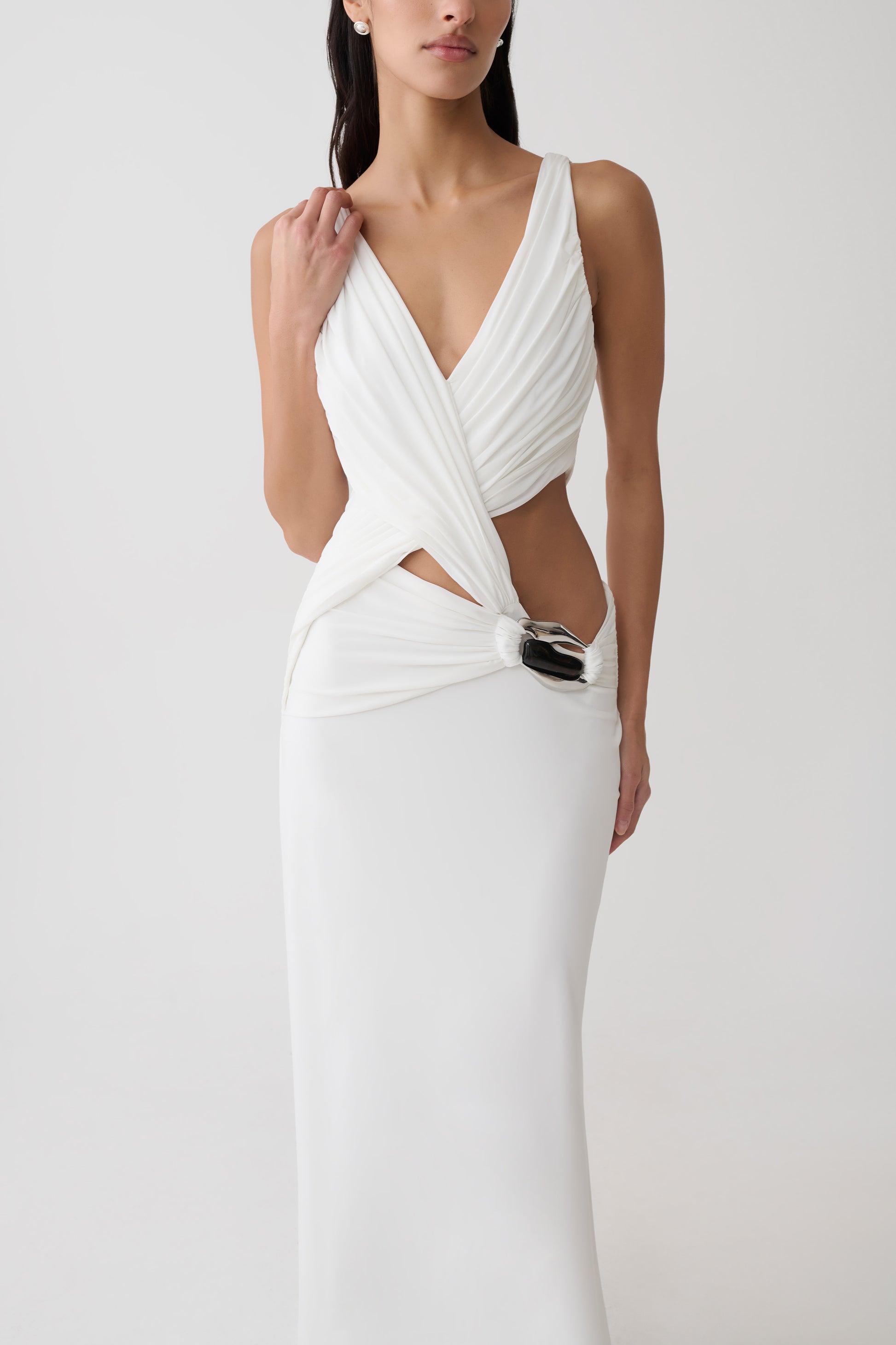 Draped Jersey Gown With Hardware