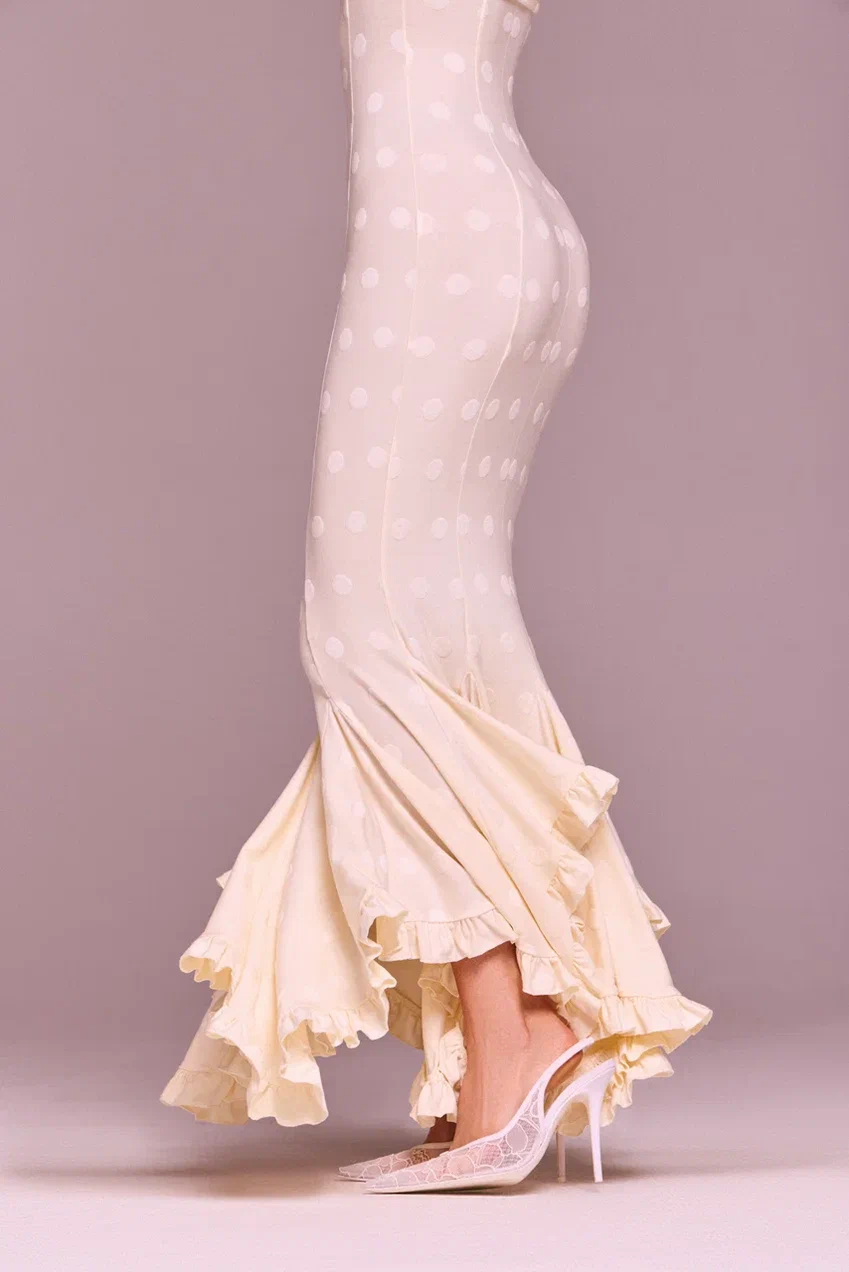 Ivory Ruched Bust Mermaid Maxi Dress