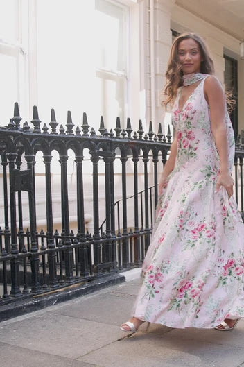 Palace Garden Jacquard V-Neck Gown