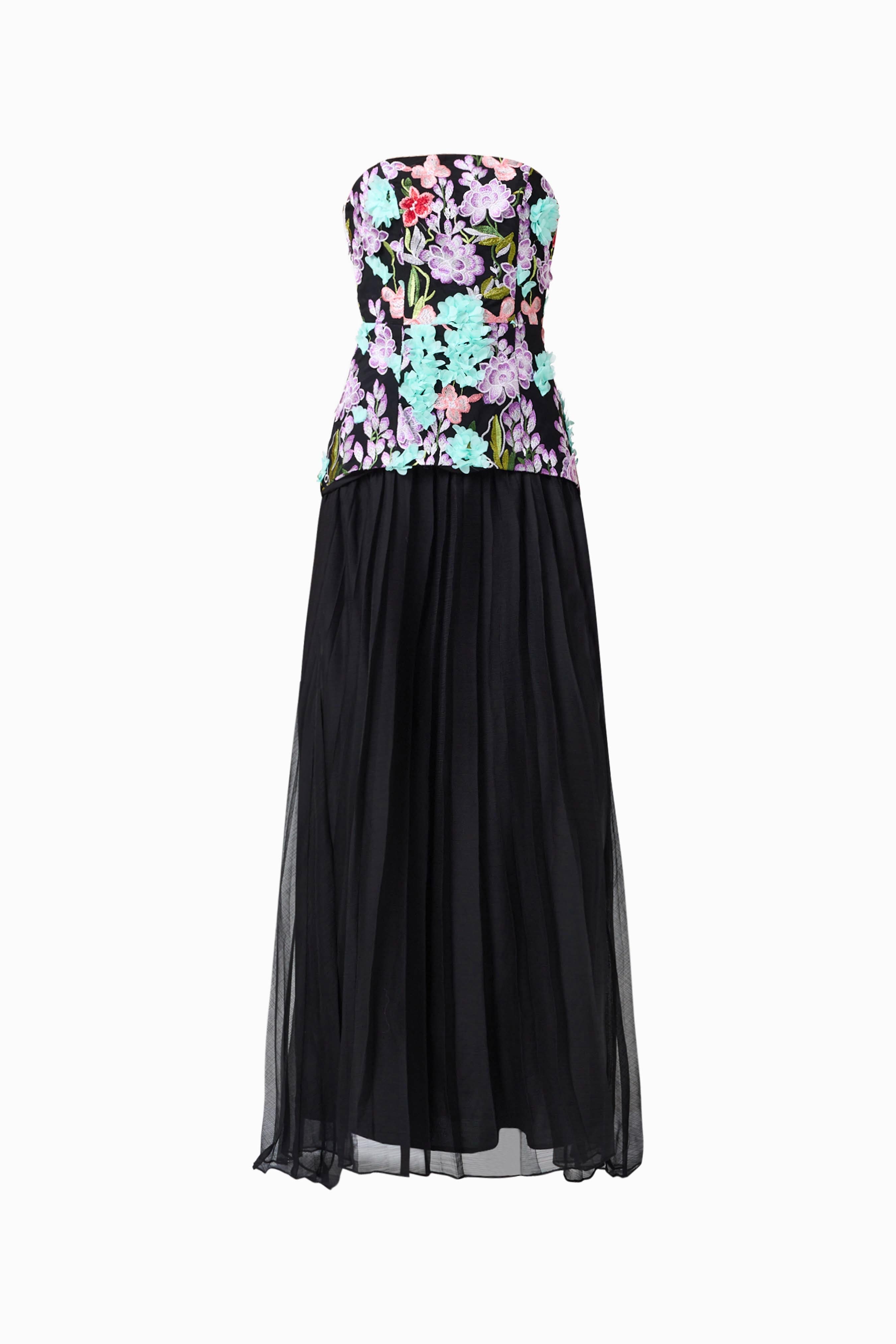 Veloria A-line Gown in Black & Pastel Floral