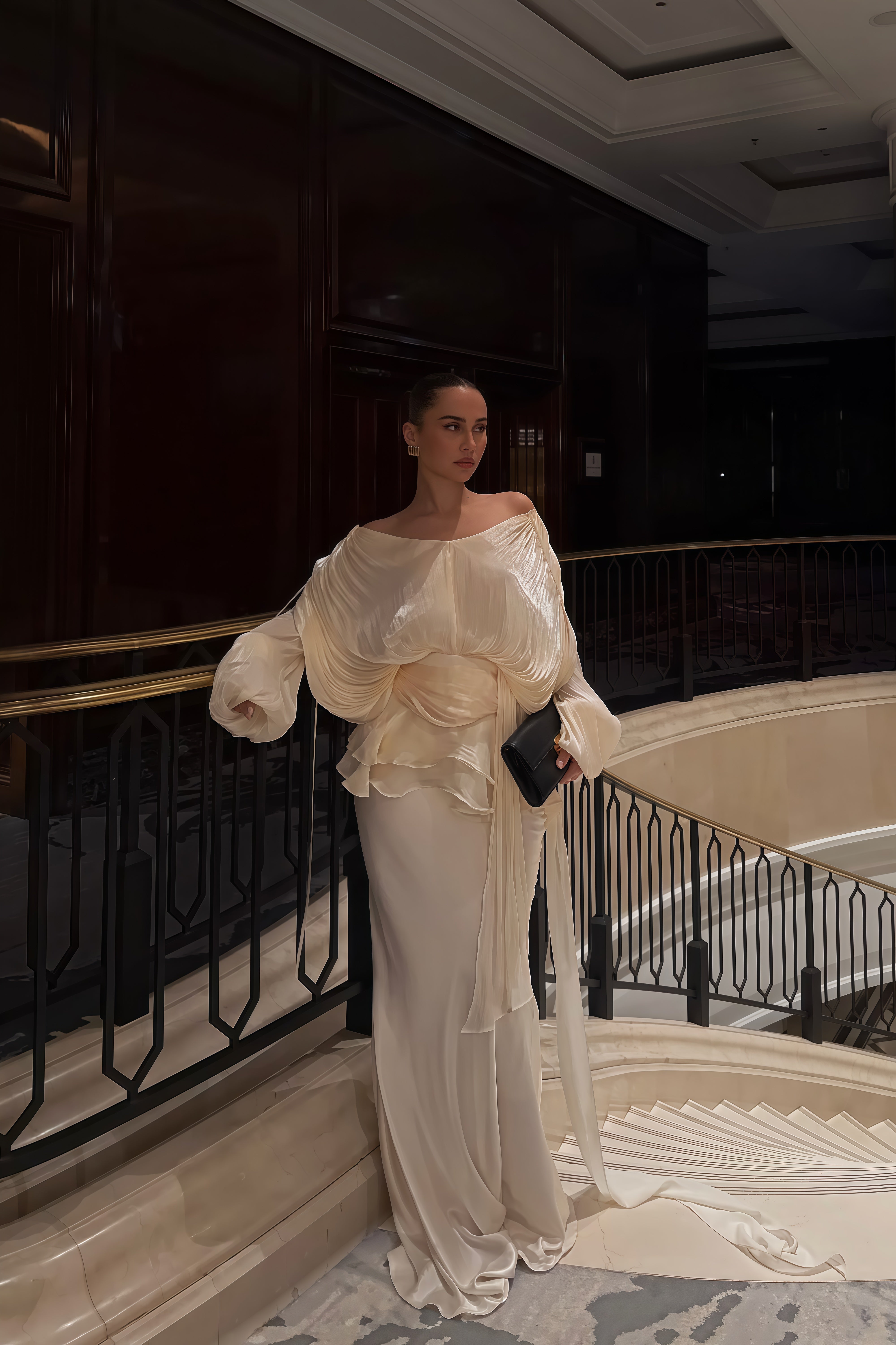 Eugénie Neutral Fully Pleated Ruffled Mini Dress