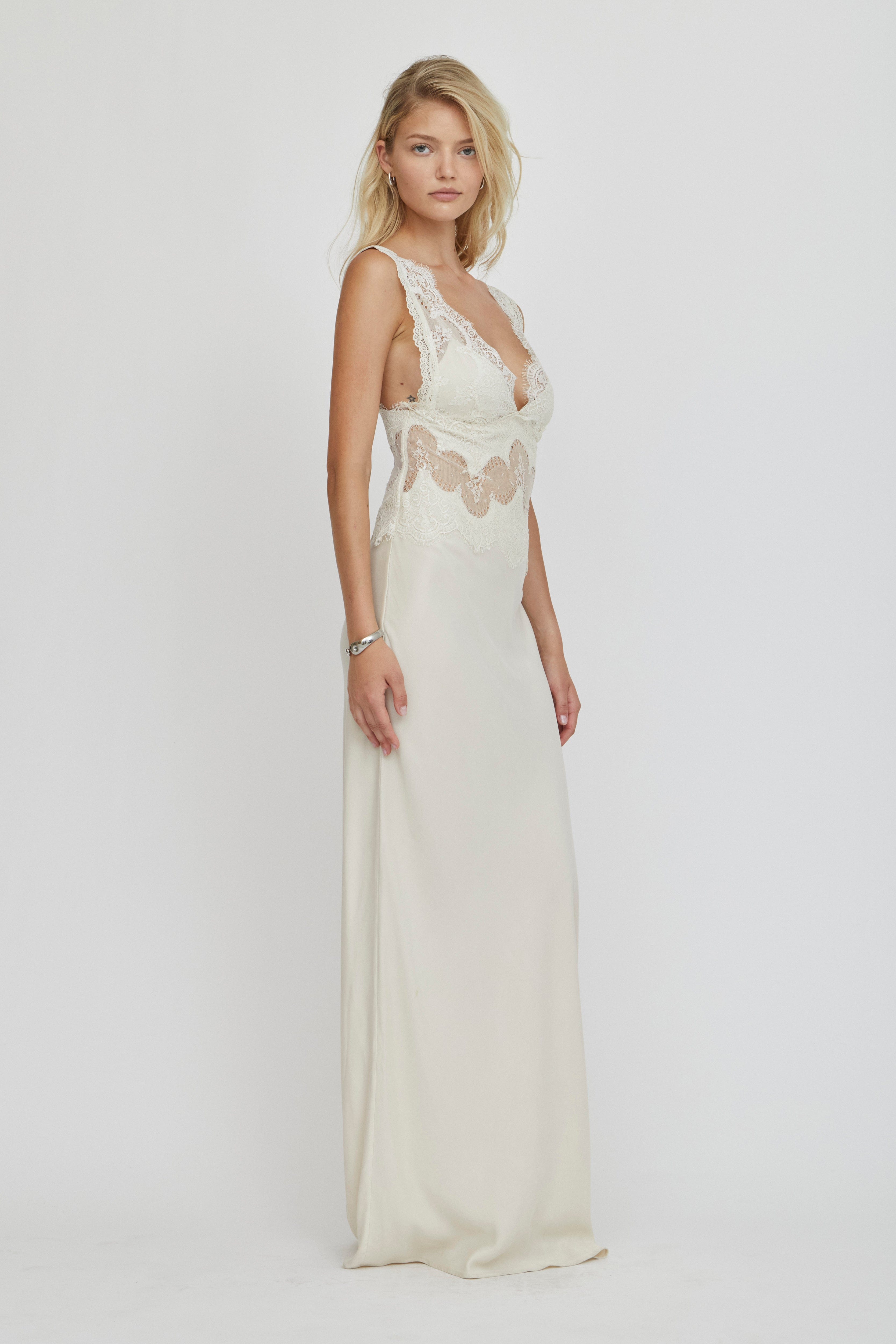 VISIONS LACE FLOOR LENGTH DRESS | BUTTERCREAM