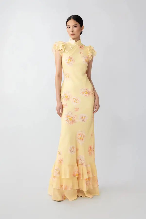 Gemma Floral Chiffon Maxi Dress - Yellow Multi