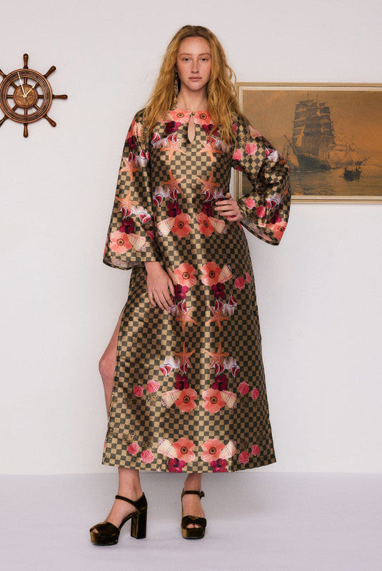 BOHEMIAN TRADER PRUDENCE PRINTED SHIFT MAXI DRESS - XS / OLIVE