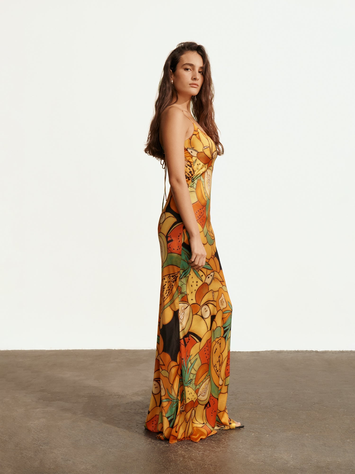Frutas Silk Satin Long Dress