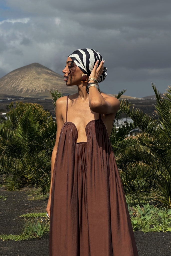 BROWN LONG DRESS WITH SHINE