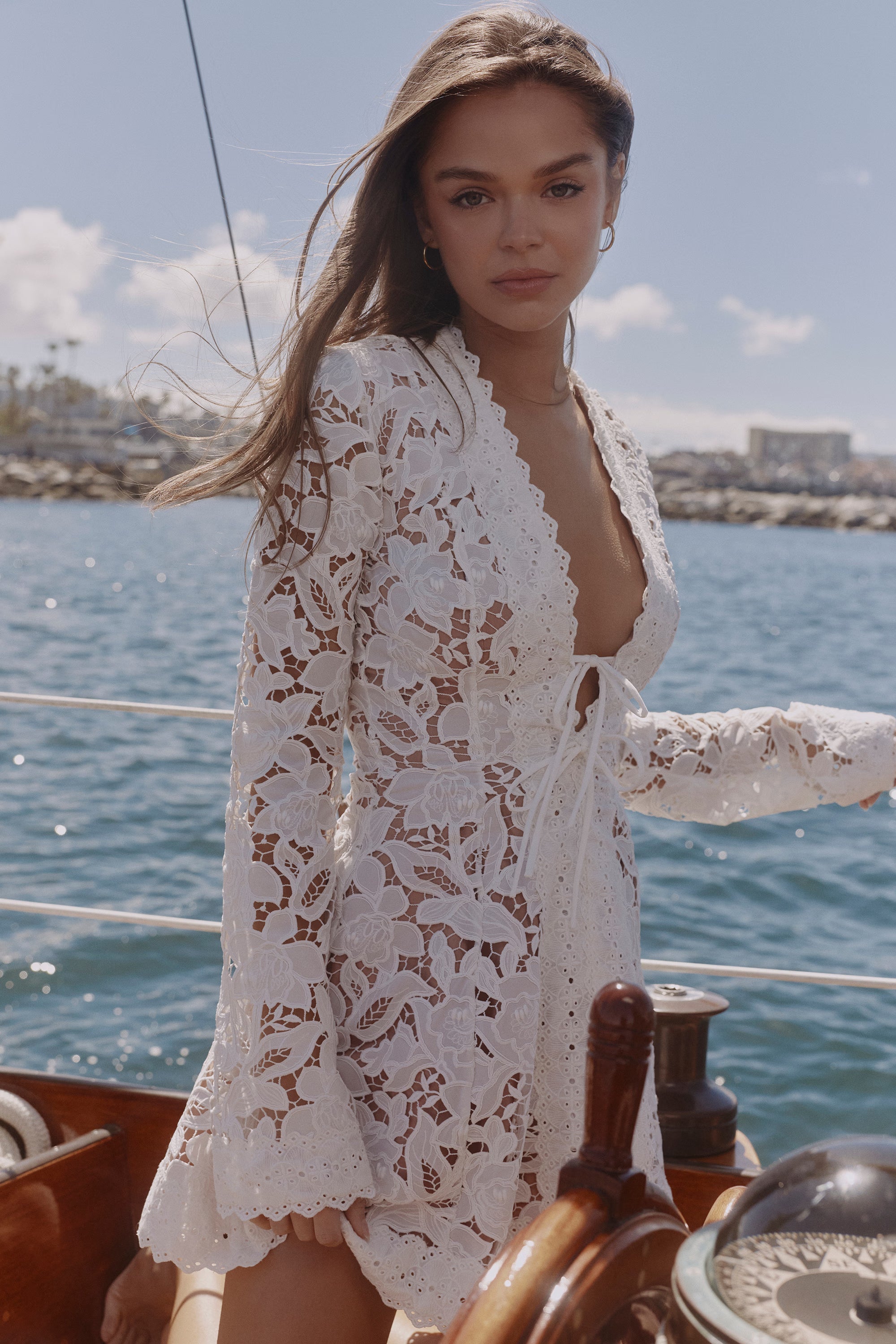 white custom lace long sleeve mini dress