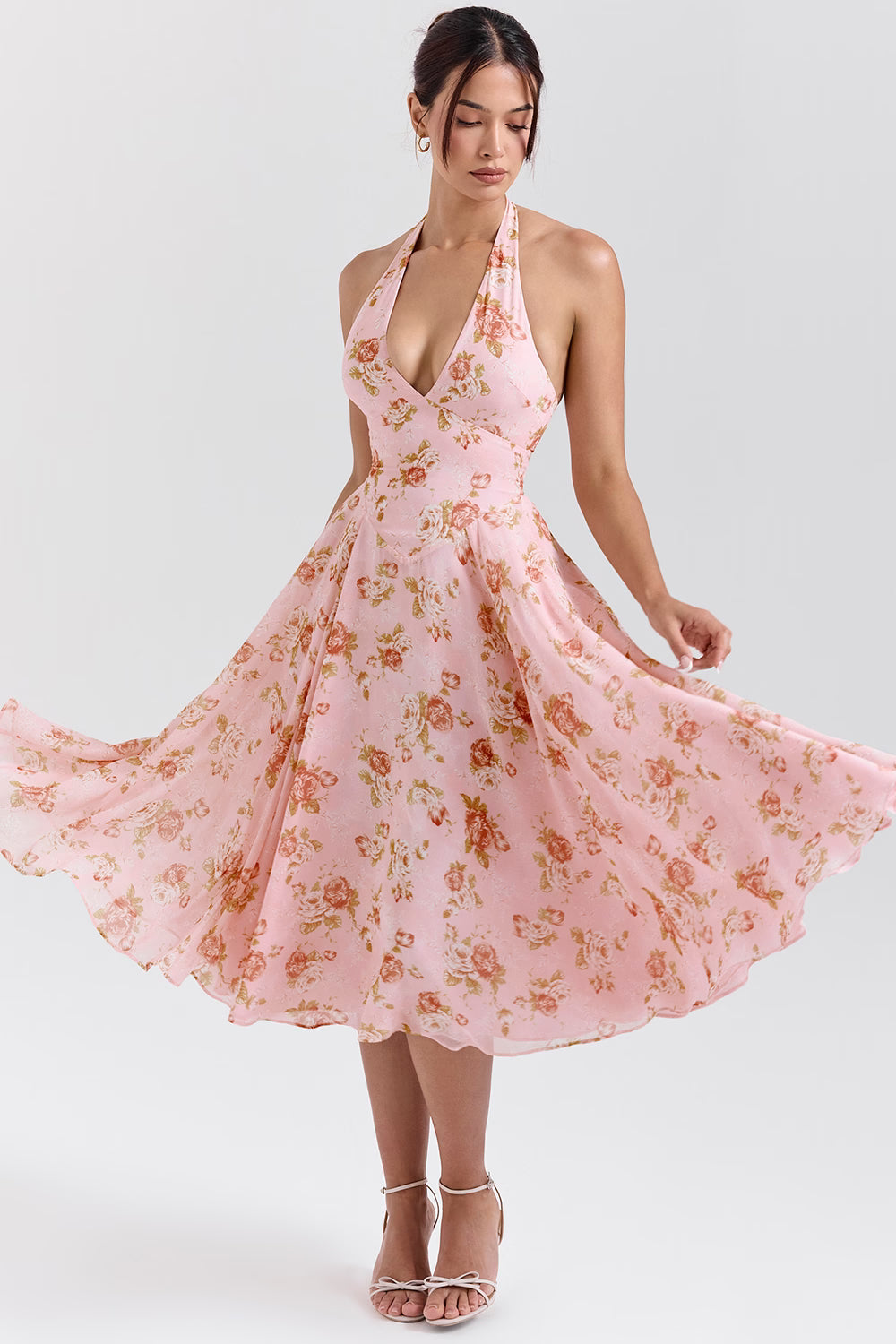 english vintage rose print georgette halter sundress