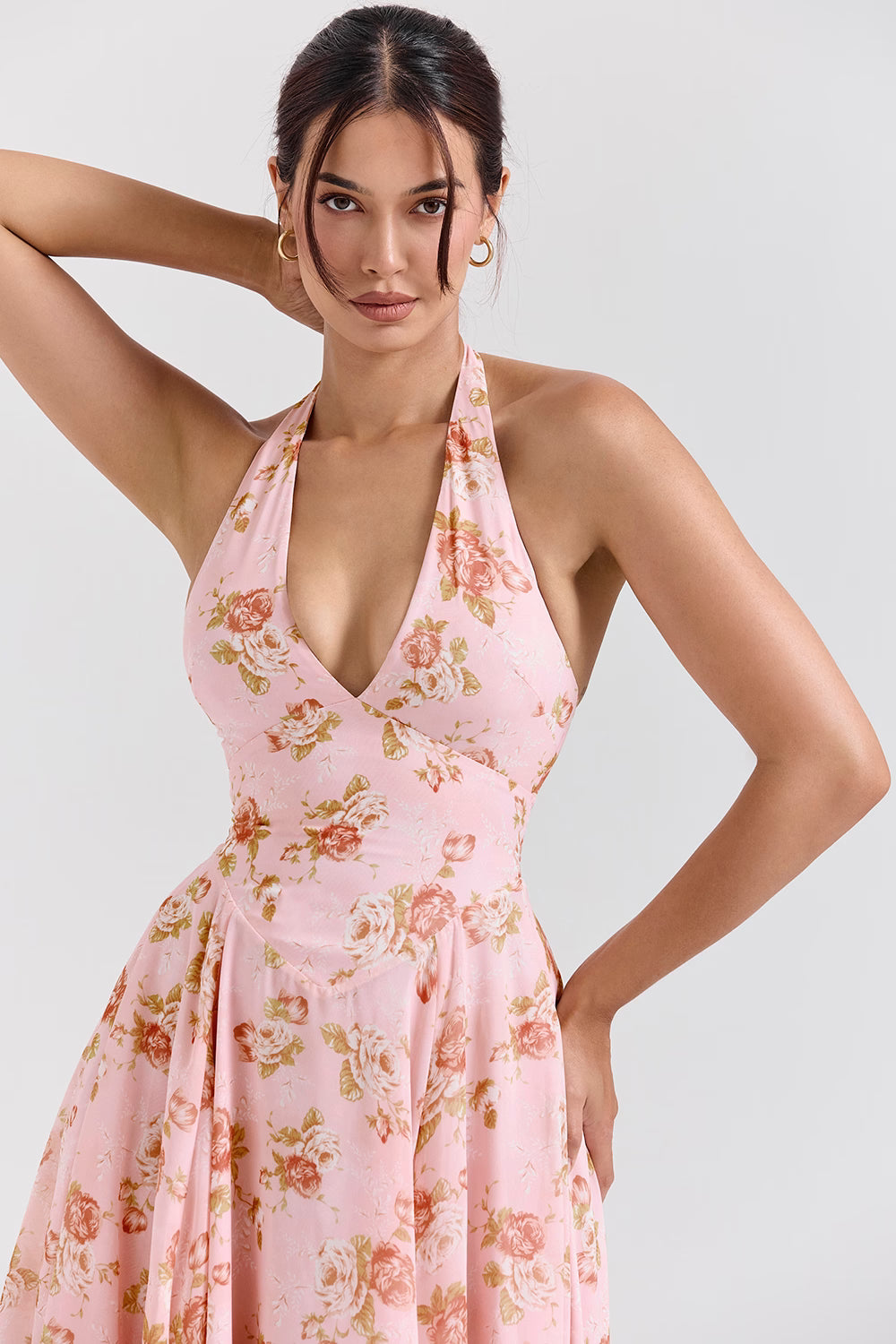 english vintage rose print georgette halter sundress