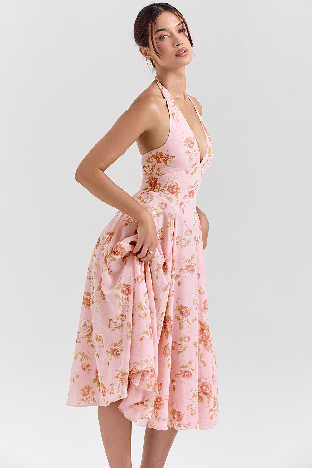 english vintage rose print georgette halter sundress