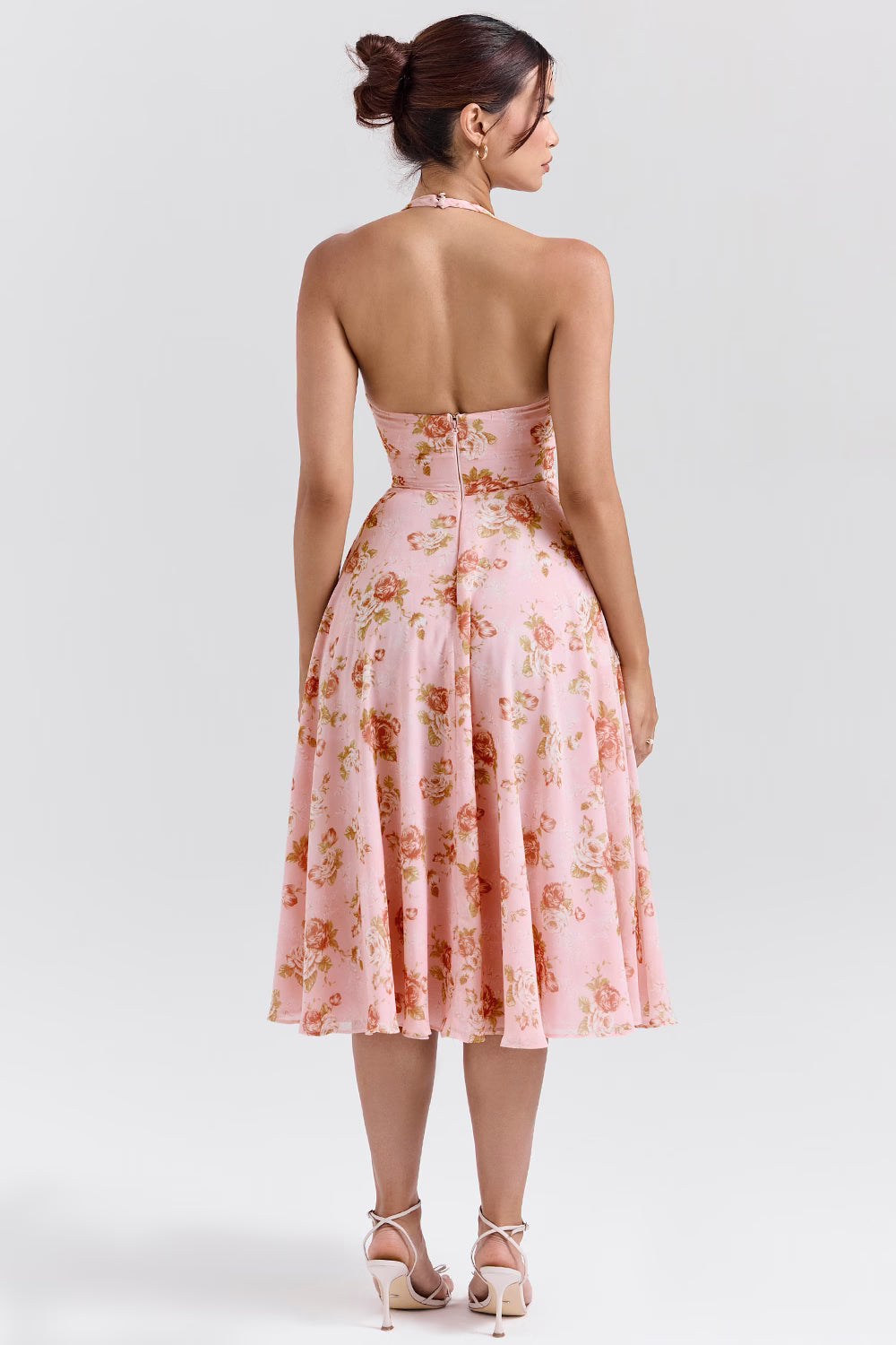 english vintage rose print georgette halter sundress
