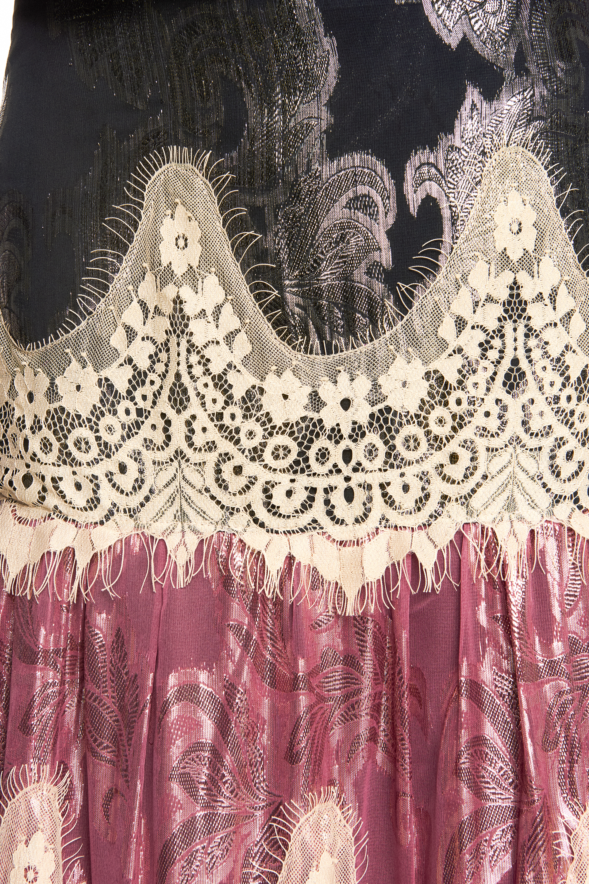 Saia Longa Patchwork Jacquard Lurex Renda