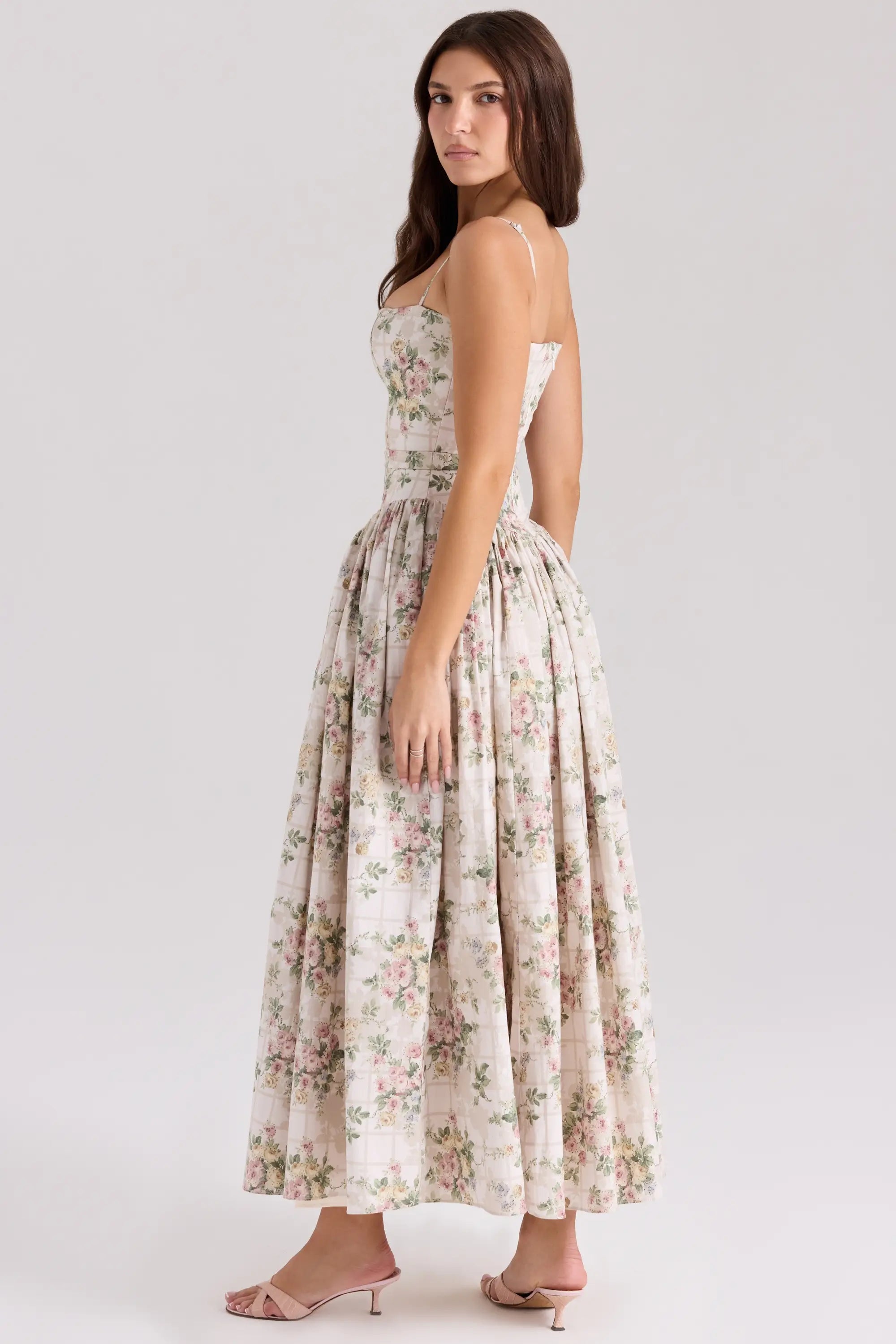 Vestido Midi Corset Estampado Floral  Modelo Izzie