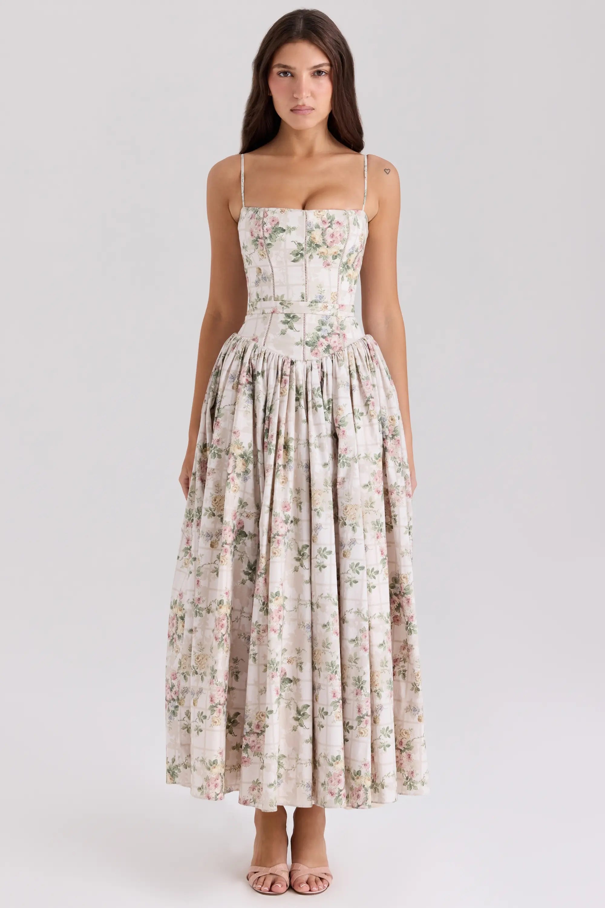 Vestido Midi Corset Estampado Floral  Modelo Izzie