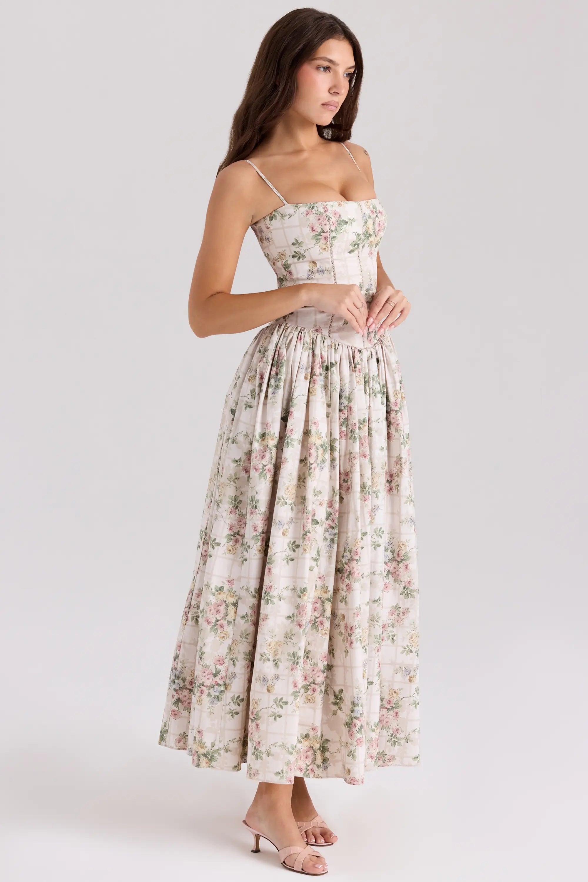 Vestido Midi Corset Estampado Floral  Modelo Izzie