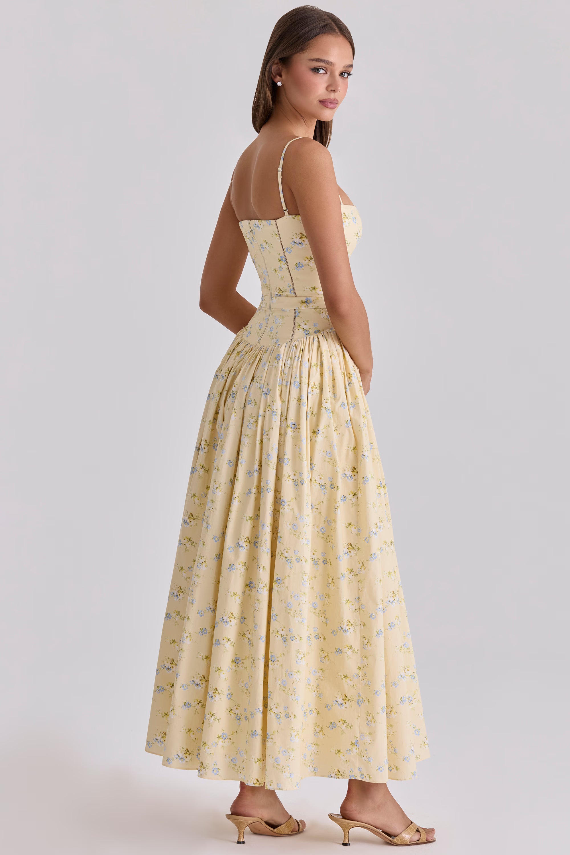 floral lemon print cotton midi sundress